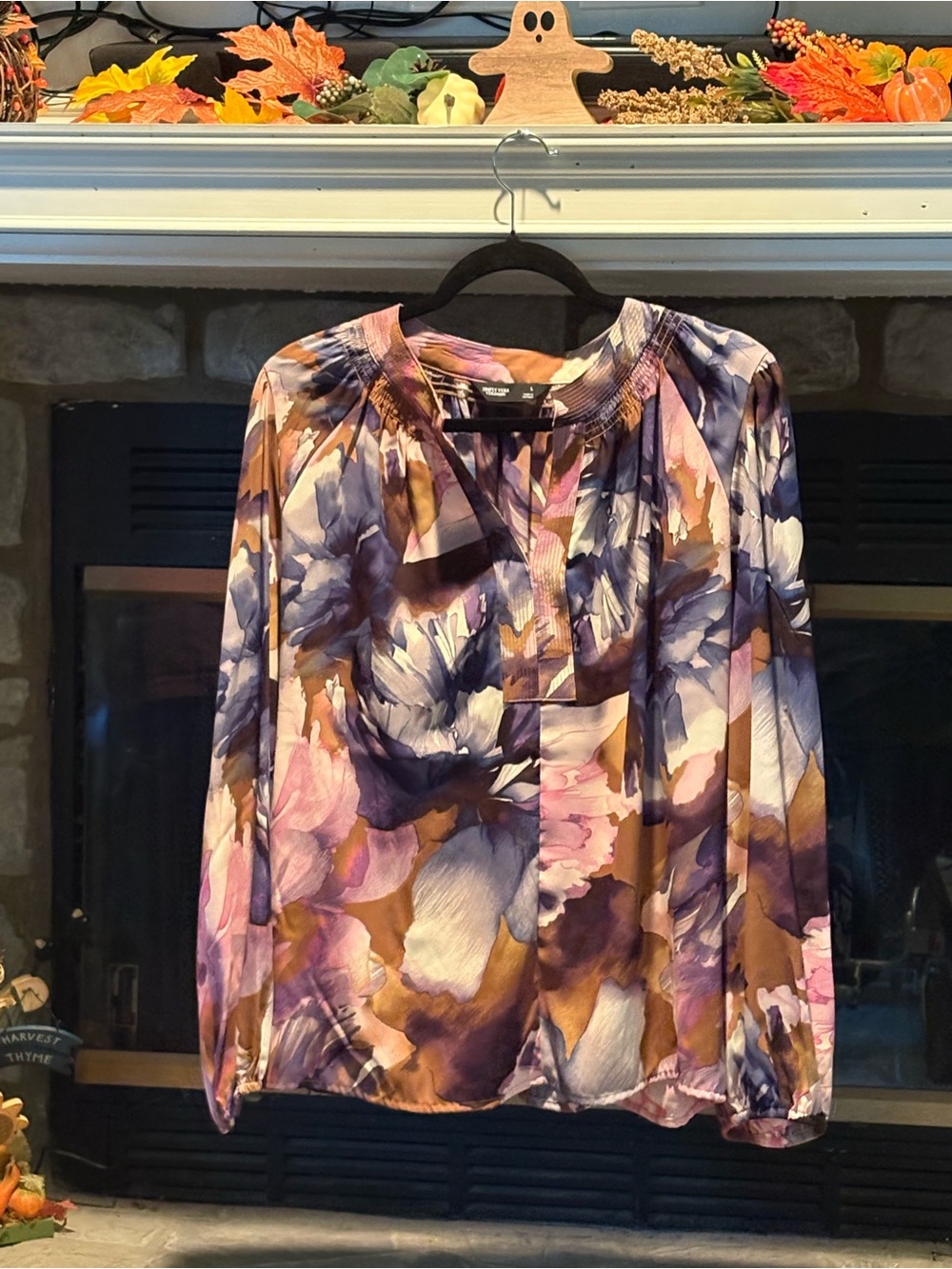 Simply Vera Vera Wang Purple Brown Pink Floral Satin Blouse